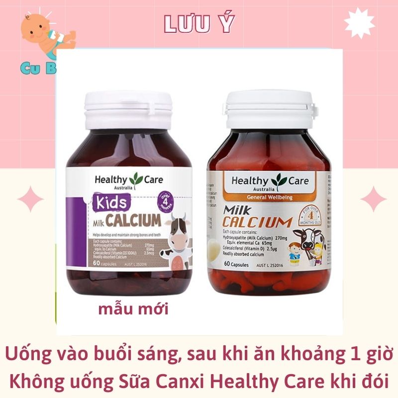 canxi cho bé Healthy Care Milk Calcium Úc 60 viên cho trẻ biếng ăn với d3 giảm còi xương chậm mọc răng từ 4 tháng tuổi