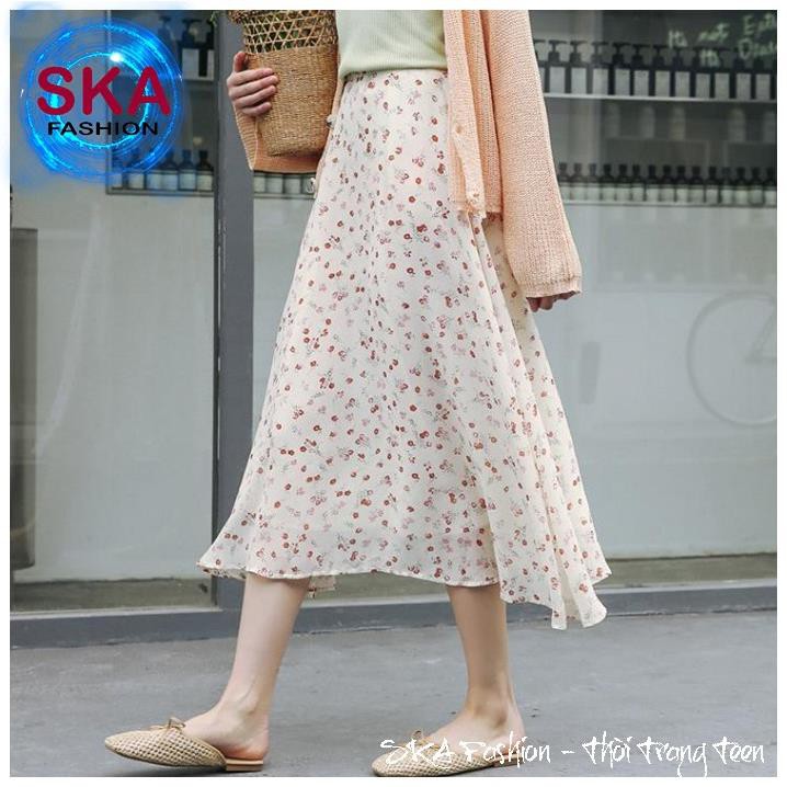 Chân Váy Trắng Dài Voan Midi Hoa Nhí 2 Lớp Ulzzang - Bingxin