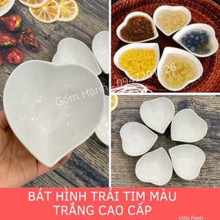 Bát hình trái tim màu trắng đường kính 12cm - Gốm sứ Bát tràng Gốm Hạnh