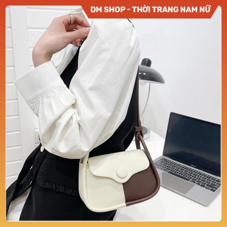 Túi xách đeo chéo ngang vai da mềm trắng kem nâu Hàn Quốc, Tui. vá màu đen hot trend học sinh đi chơi du lịch