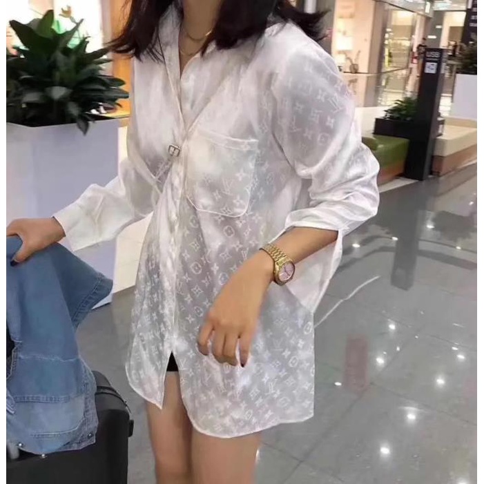 Áo Sơ Mi Trắng Vải Satin Phong Cách Retro Hàn Quốc Cho Nữ