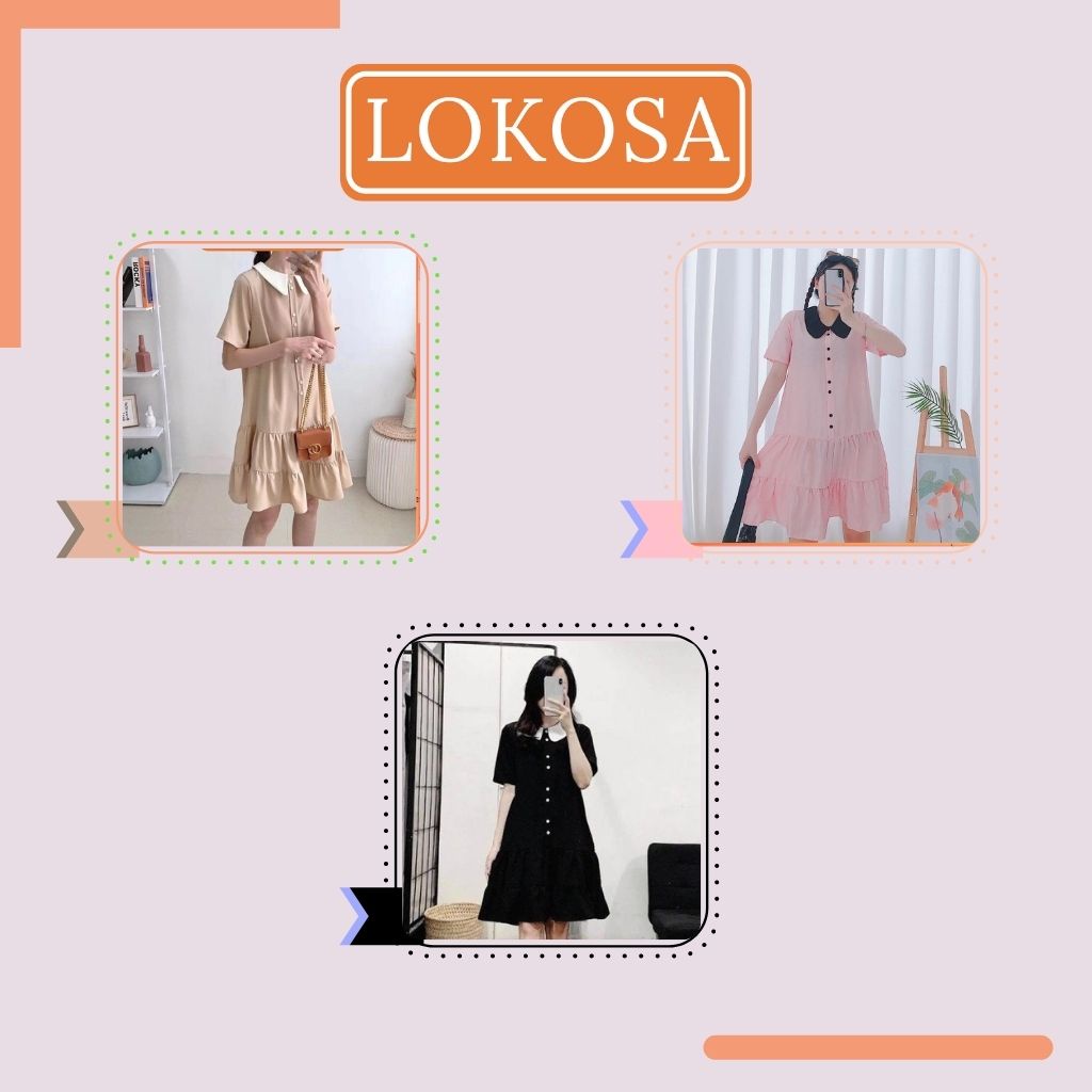 Váy Bầu Dự Tiệc LOKOSA Đầm công sở Babydoll Cổ Sơ Mi Thiết Kế dáng dài Suông Sang Trọng Trẻ Trung VD031