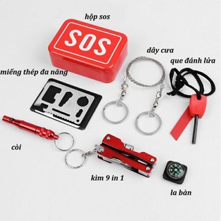 Bộ dụng cụ sinh tồn sos du lịch dã ngoại - hộp đỏ