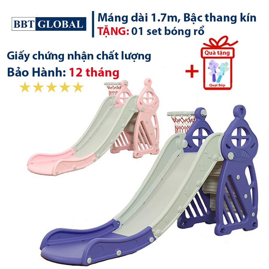 CẦU TRƯỢT CHO BÉ MÁNG DÀI 1.7M, TẶNG BÓNG RỔ BBT GLOBAL BSL308