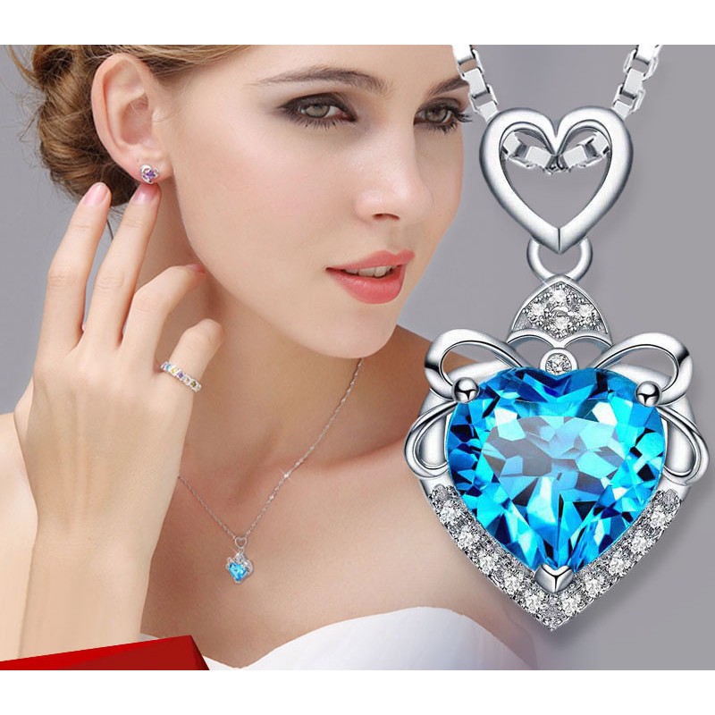 vòng cổ Bạc Mặt Ngôi Sao Và Trái Tim Đính Đá Thạch Anh Tự Nhiên Màu Bạc Mã Não 5369