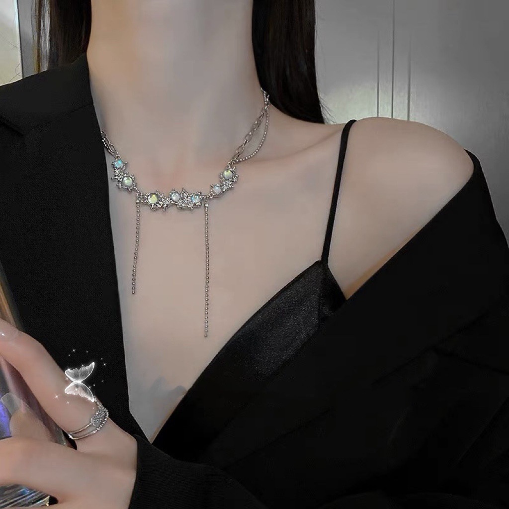 Dây chuyền kiểu hình học đính đá mặt trăng sang trọng thời trang 19A1631