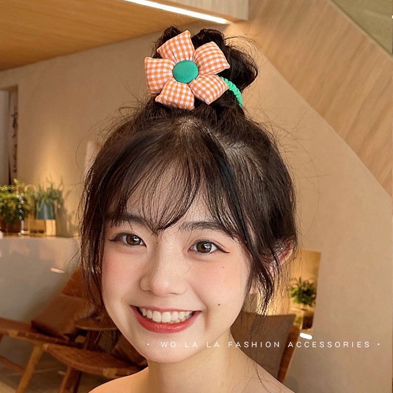 Dây Cột Tóc Cao Su Xếp Ly In Họa Tiết Hoa / Chấm Bi Dễ Thương Thời Trang Cho Nữ