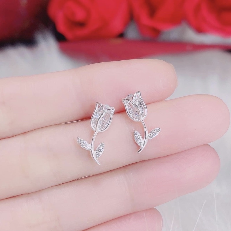 Bông tai hoa hồng bạc ta - Bông tai nữ bạc ta Hoa hồng - Vàng Bạc Khải Khải