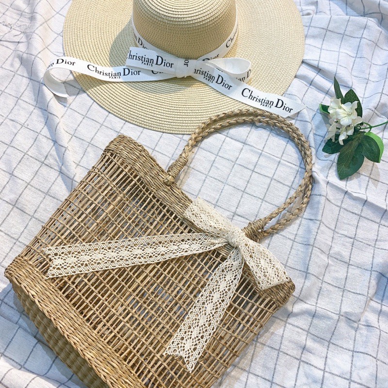 Làn cói chấn song phối nơ ren cao cấp phong cách Hàn Quốc dịu dàng nữ tính