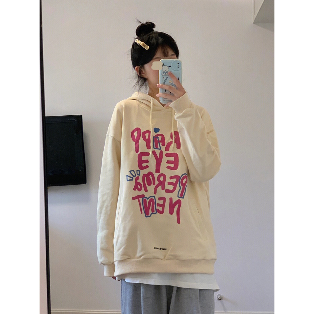 ZHELIHANGFEI Áo Hoodie Tay Dài Form Rộng Theo Phong Cách Preppy Nhật Bản Dễ Phối Đồ