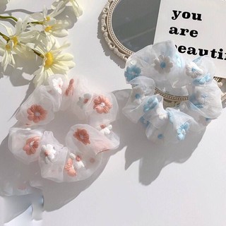 Cột tóc vải Scrunchies Hoa Thêu mẫu mới nhất 009