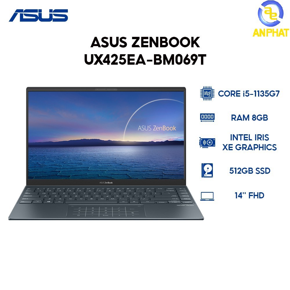 Laptop ASUS ZenBook UX425EA-BM069T (Core i5 1135G7 / 8GB/ 512Gb/ 14&quot; FHD/ WIn10) Nhẹ 1.17kg