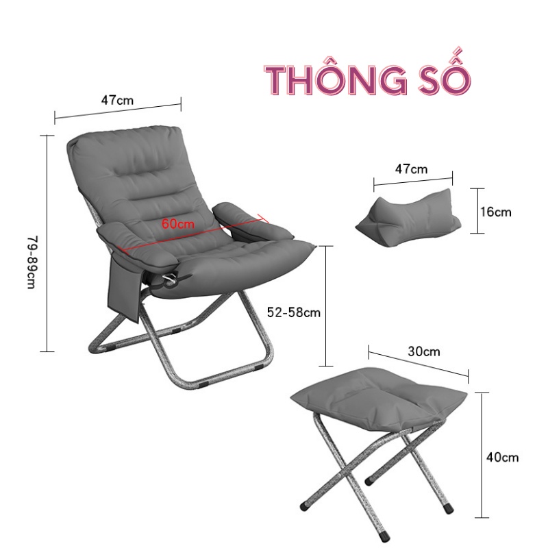 Ghế Tựa Gấp Du Lịch Gọn Nhẹ HP44, Ghế Lười Thư Giãn Có Chân Gấu Ôm Full