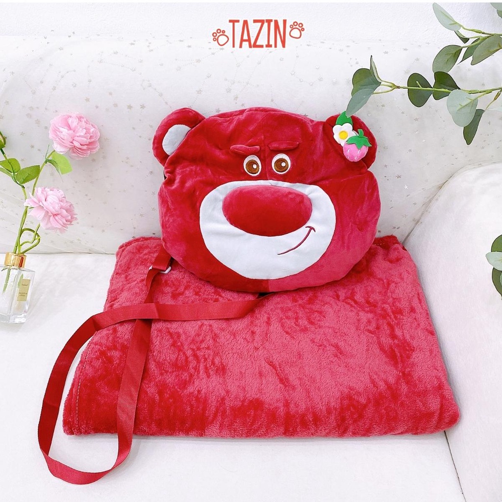 Bộ Chăn Gối Mền Nằm Ngủ Lotso Có Dây Đeo Chéo Cao Cấp Tazin