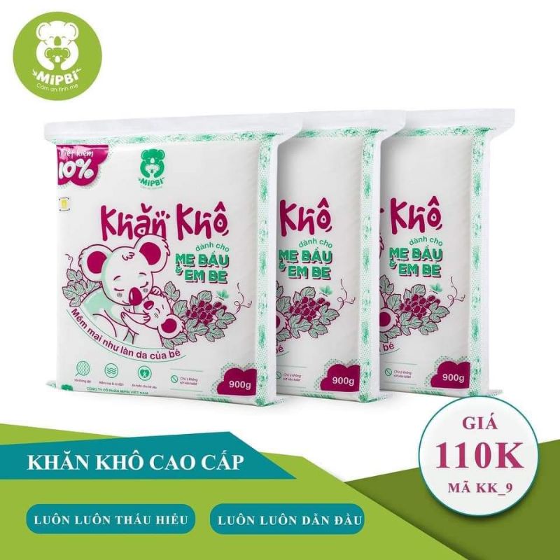 Mipbi - Khăn vải khô đa năng - bịch lớn 900Gr - hàng chính hãng - tem chống giả