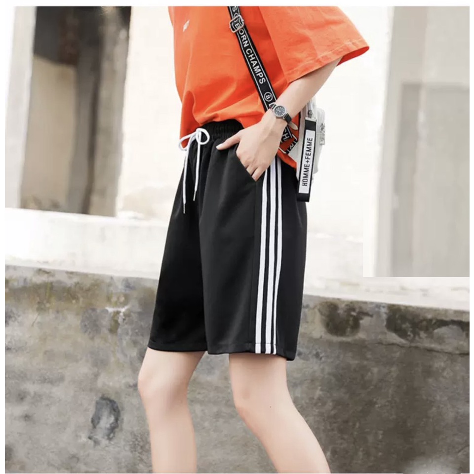 Quần Đùi Sọc Viền Trắng Thể thao ALALA Ống Rộng Chất Cotton da cá