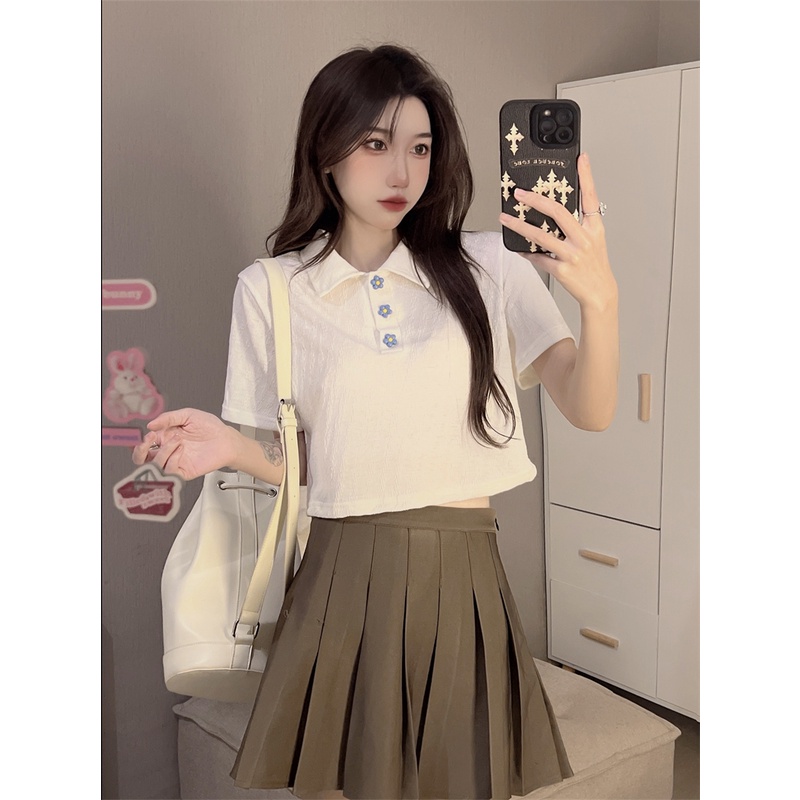Áo Thun Tay Ngắn Cổ Polo Màu Trơn Thời Trang Dành Cho Nữ