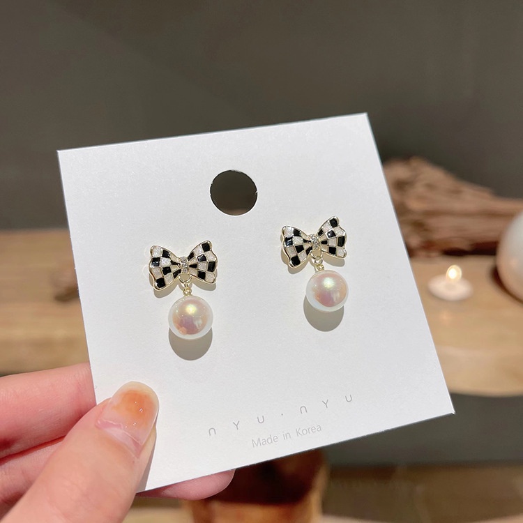 (MỚI) Bông tai hình nơ đính ngọc trai