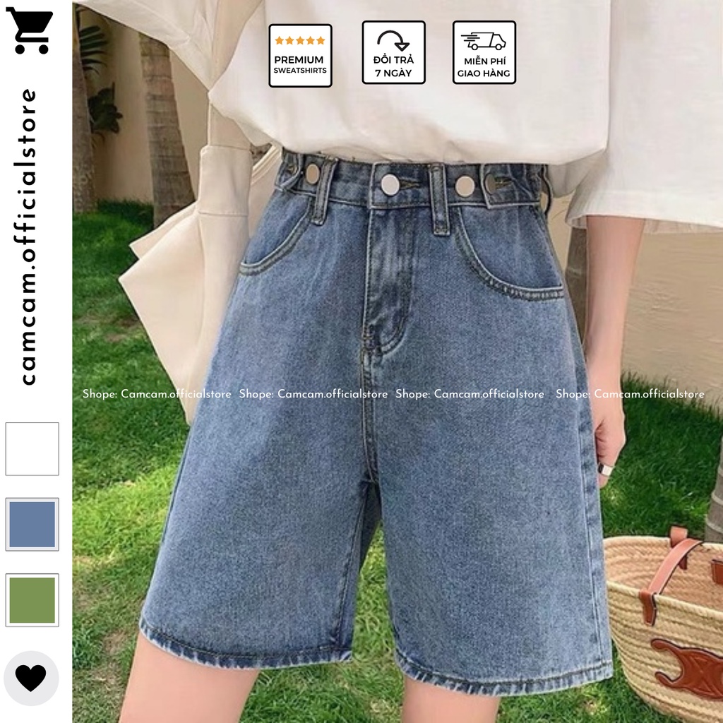 Quần Jean Short Lửng Nữ, Quần Bò Ống Rộng Cạp Cao Mùa Hè Xinh Xắn CamStore