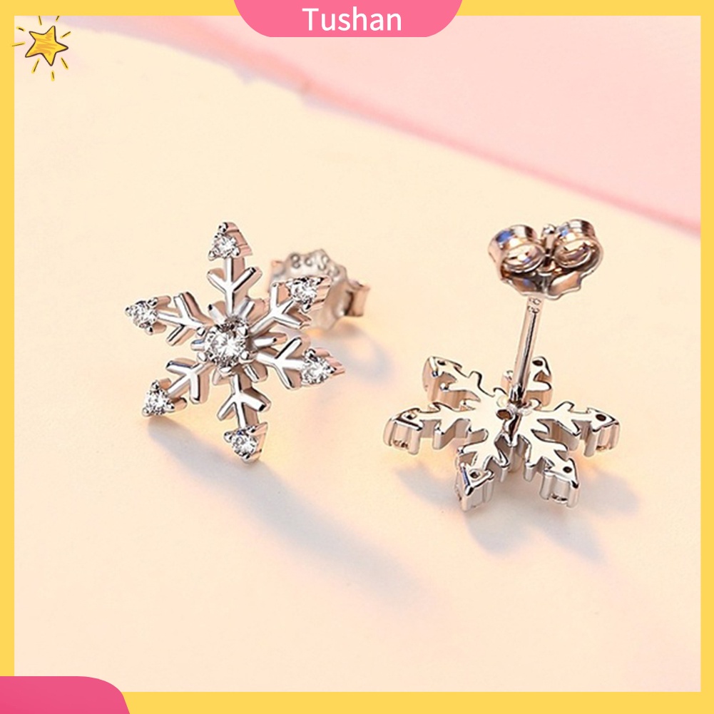 TUSH_Elegant Women Rhinestone Inlaid Snowflake Ear Stud Earrings Jewelry Xmas Gift