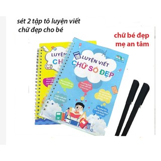 Combo 2 quyển vở luyện viết chữ số đẹp thần kỳ - tặng kèm bút viết mực tự bay dùng mãi mãi