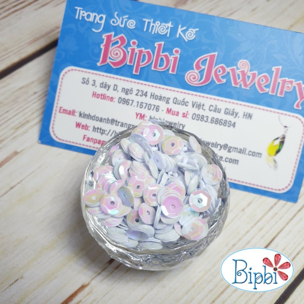 Hạt kim sa cong 6mm trắng