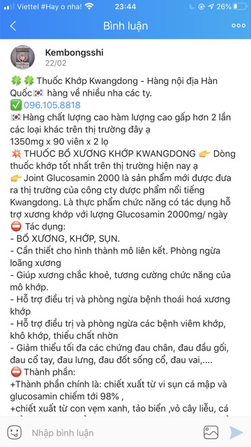 [HÀNG MỚI VỀ] Viên Uống Bổ Khớp Glucosamin KWANGDONG Hàn Quốc Hộp 120 Viên CAO CẤP