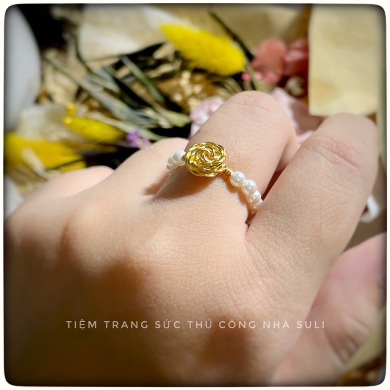 Nhẫn nữ hoa hồng thủ công style Vintage