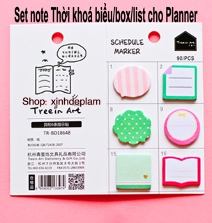 Set note Thời khoá biểu/box/list cho sổ planner sổ kế hoạch
