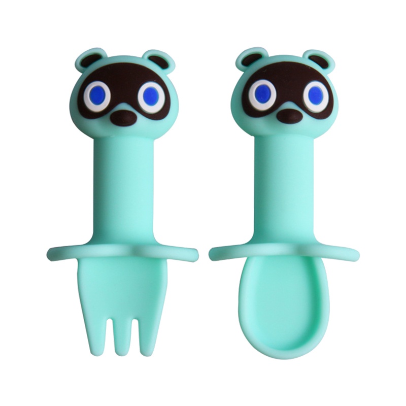 Bộ 2 Muỗng Nĩa Silicone Cho Bé Tập Ăn Kiểu Hoạt Hình Dễ Thương