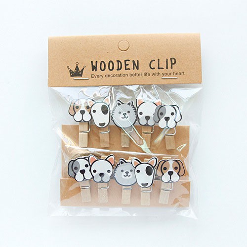 SET 10 Cái Kẹp Gỗ Sơn Design Pub hình Chó con (Tặng dây cói)