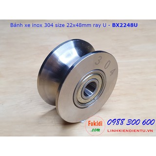 Bánh xe cửa cổng lùa inox 304 ray U/V/H size 22x48mm BX2248