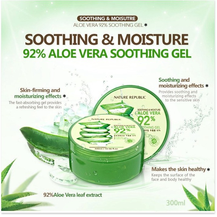 [Mã giảm giá] Gel Dưỡng Da Lô Hội Nature Republic Soothing & Moisture Aloe Vera 92% Soothing Gel 300ml