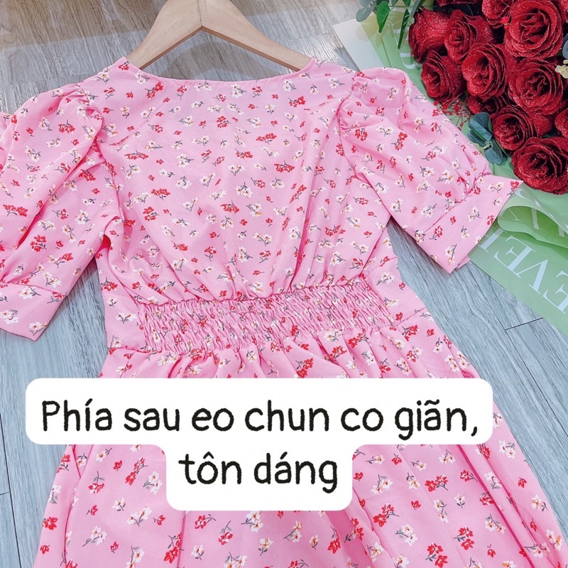 Maxi hoa nhí cột nơ tay phồng