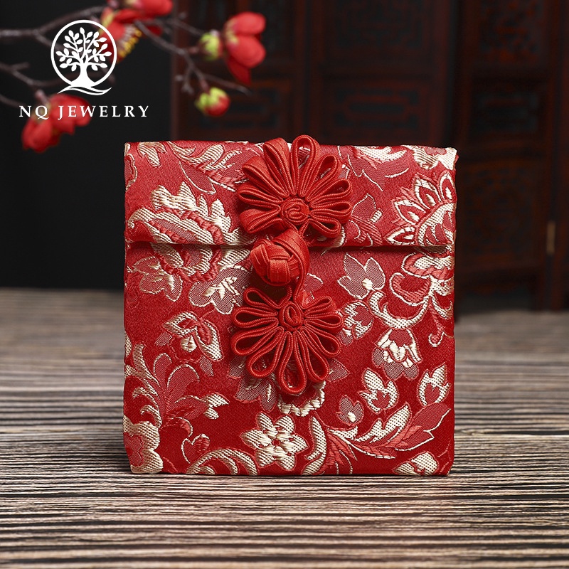 Túi gấm nút thắt đựng trang sức thêu hoa văn- NQ Jewelry