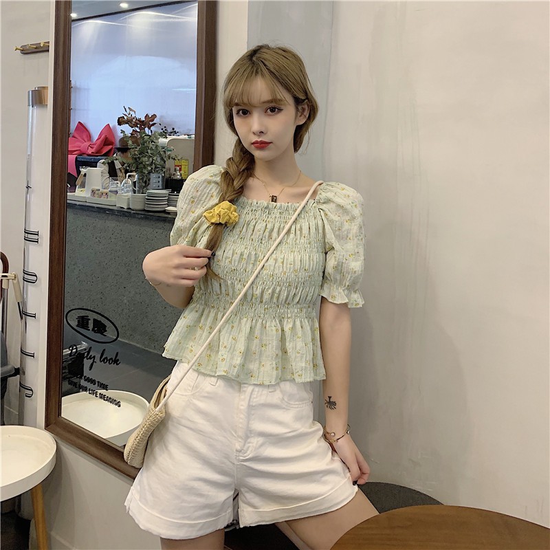 Áo Kiểu Cổ Vuông Tay Phồng In Hoa Xinh Xắn Thời Trang Cho Phụ Nữ | BigBuy360 - bigbuy360.vn