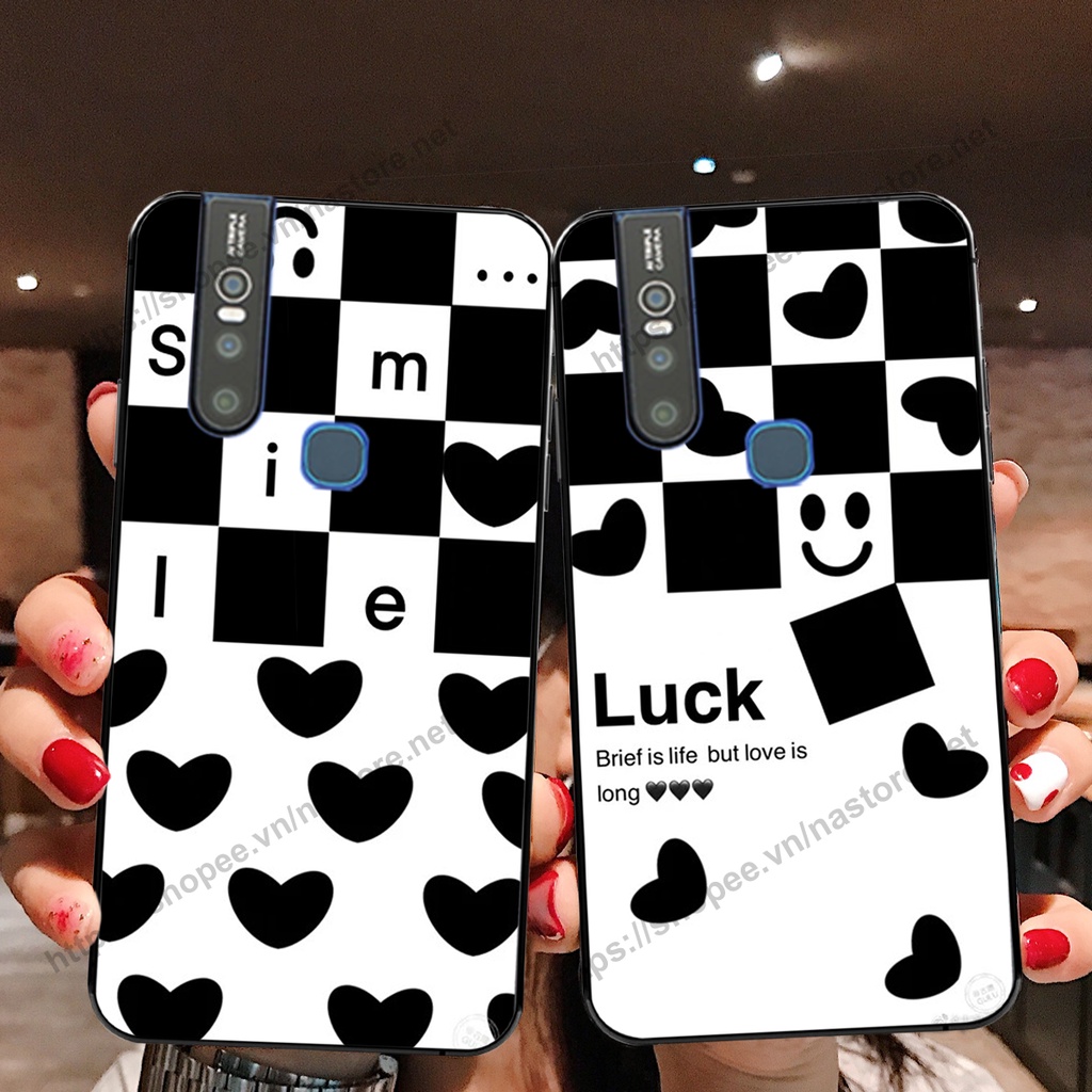 Ốp lưng Vivo V15 / V15 Pro trái tim họa tiết caro, mikey họa tiết beabrick kaws cute