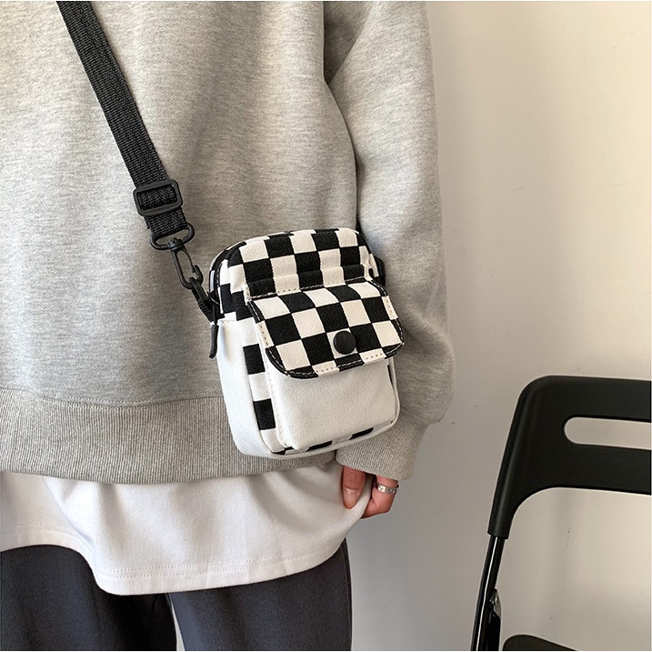 Túi vải đeo chéo checkered size mini túi dáng vuông hottrend đeo vai thời trang vải canvas đi chơi cá tính đẹp rẻ