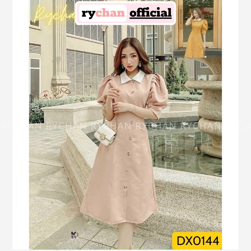 Đầm Xoè Midi Dáng Dài Tay Phồng Công Sở 2 Màu, Đầm Công Sở Đi Làm - DX0144