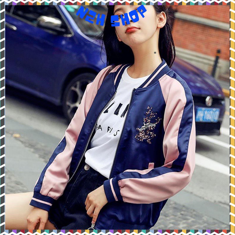 Áo Khoác Dù Bomber 2 Lớp Nam Nữ Dây Kéo Thêu Hoa Anh Đào Thời Trang Unisex 2021-N2H Shop | BigBuy360 - bigbuy360.vn