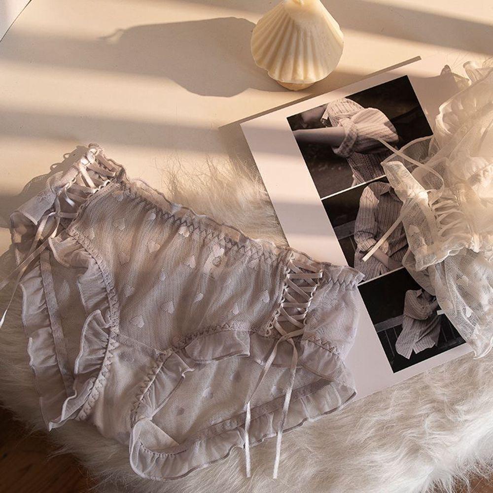 Lombard Quần Lót Cotton Phối Ren Lưới Thoáng Khí Lưng Vừa Họa Tiết Trái Tim Gợi Cảm Cho Nữ