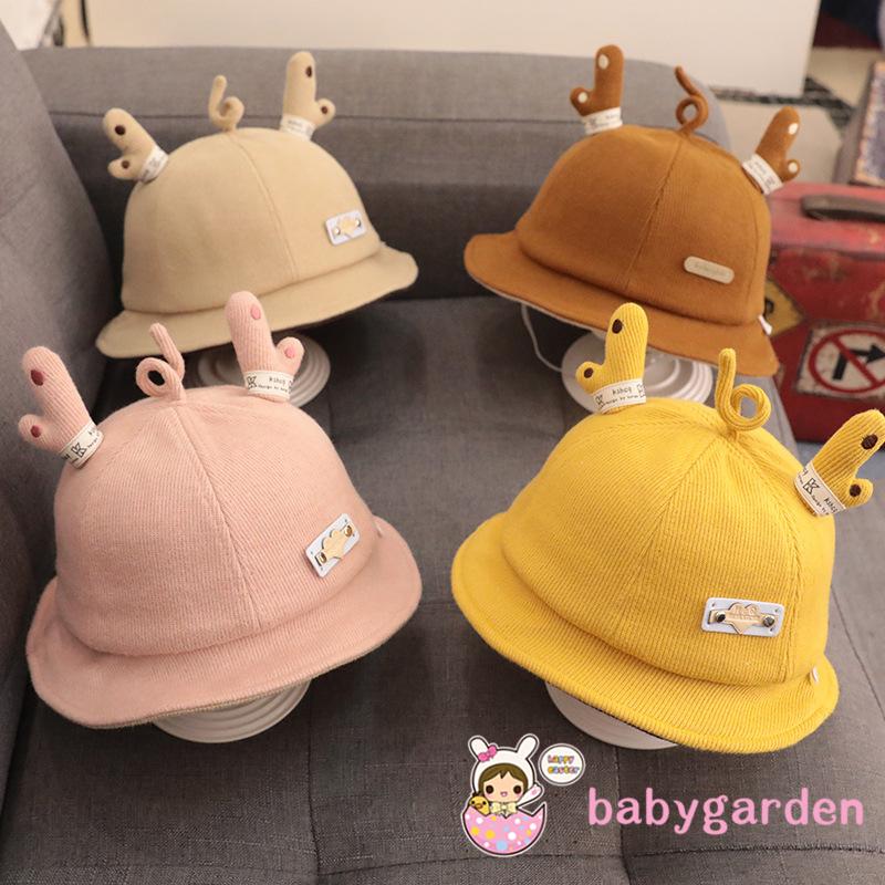 BABYGARDEN-Baby Winter Bucket Hat, Cute Wide Brim UV Protection Fisherman Hat with Deer Antlers