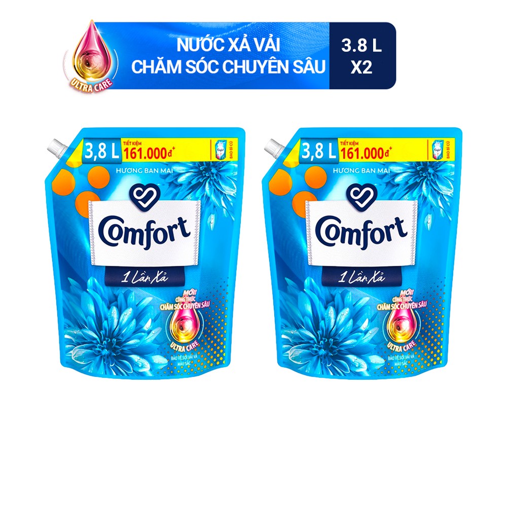 Combo 2 túi nước xả làm mềm vải Comfort Chăm sóc Chuyên sâu Đậm đặc Một lần xả túi 3.8L