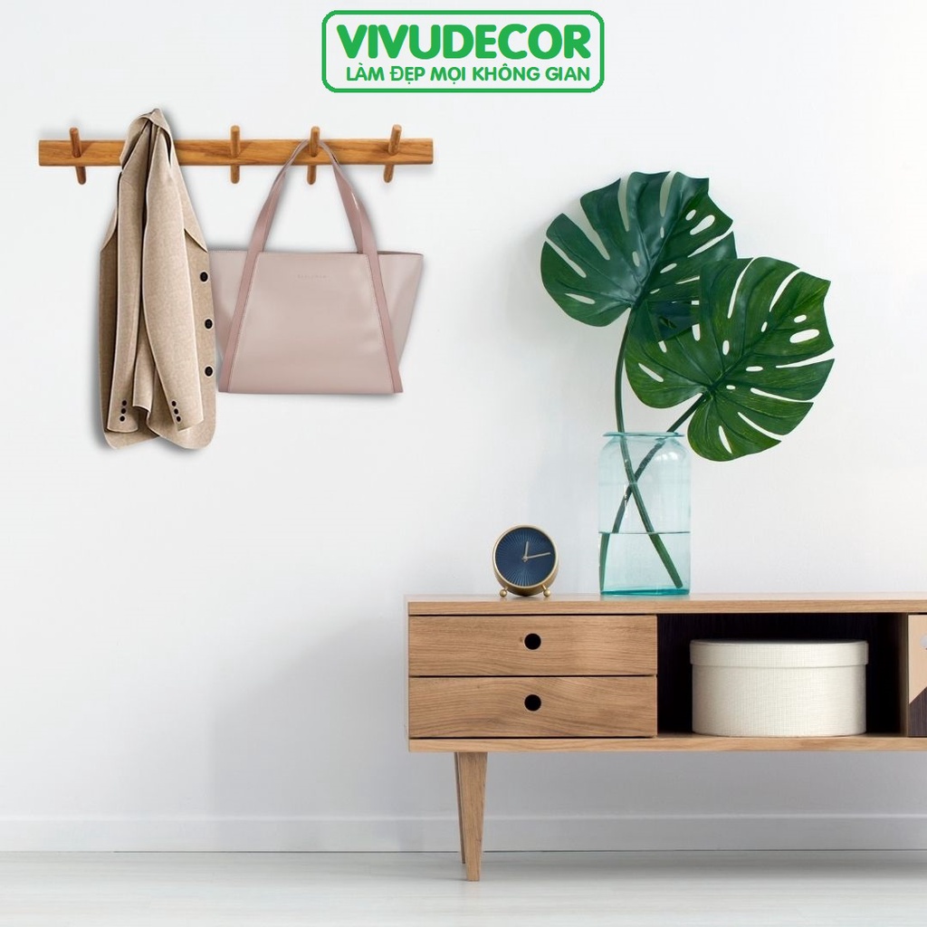 Móc treo quần áo Vivudecor thông minh 100% gỗ tự nhiên, móc treo tường vuông 5 nhánh trong nhà tắm, nhà bếp, cánh cửa