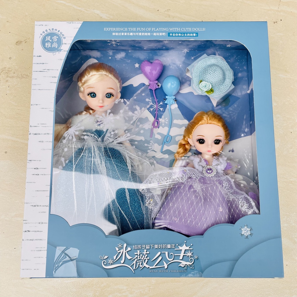 Búp bê ELSA tóc mây - Bộ 2 búp bê Elsa Anna Nữ hoàng băng giá có khớp nối hộp cao cấp