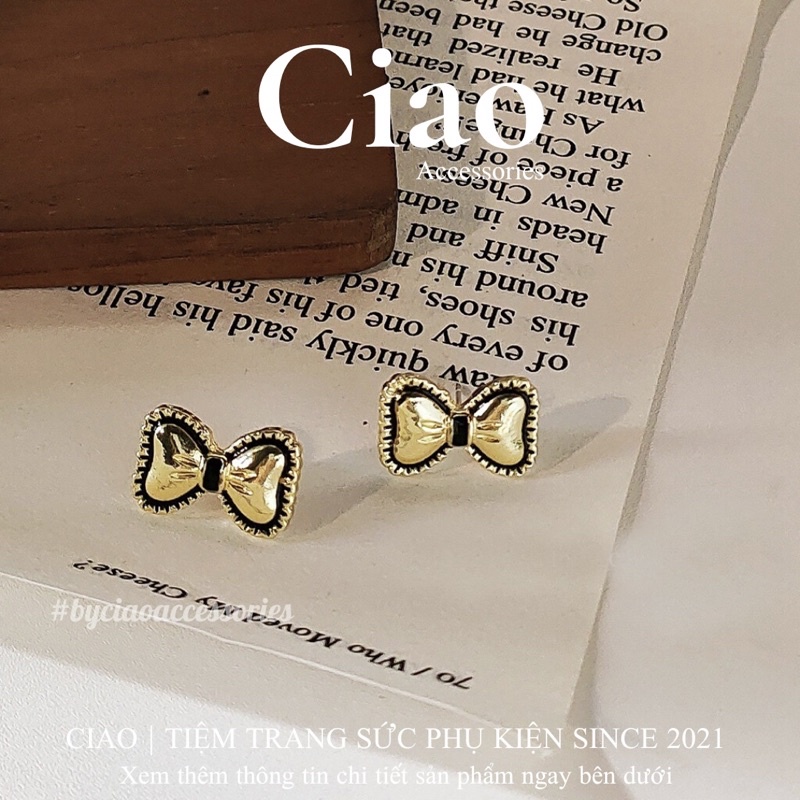 [HOẢ TỐC 1H] Khuyên tai/ Bông tai mạ bạc S925 thiết kế hình nơ cổ điển Helga Ciao