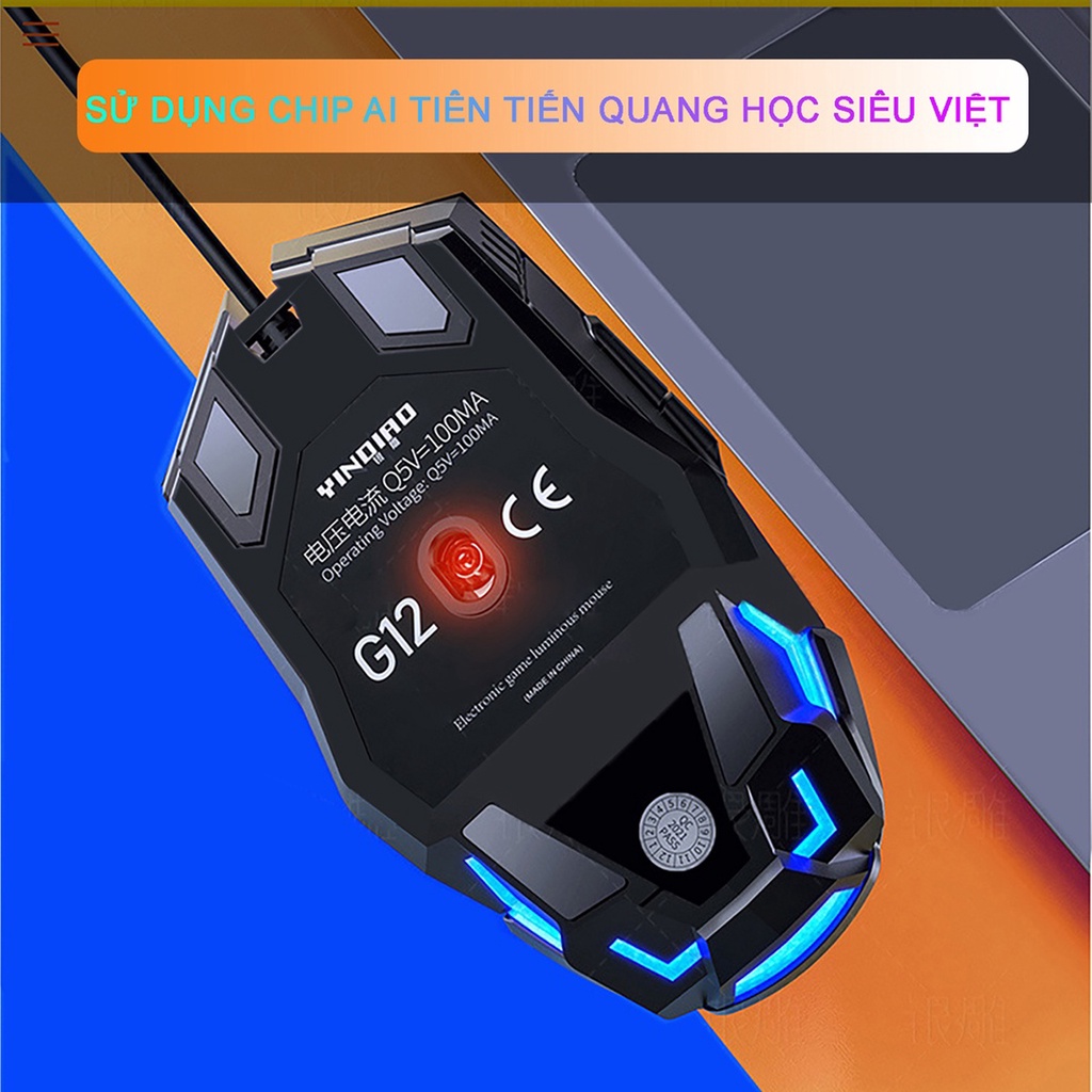 Chuột gaming YINDIAO G12 - Chuột máy tính gaming có dây YINDIAO G12 chống ồn silent điều chỉnh DPI đèn led RGB