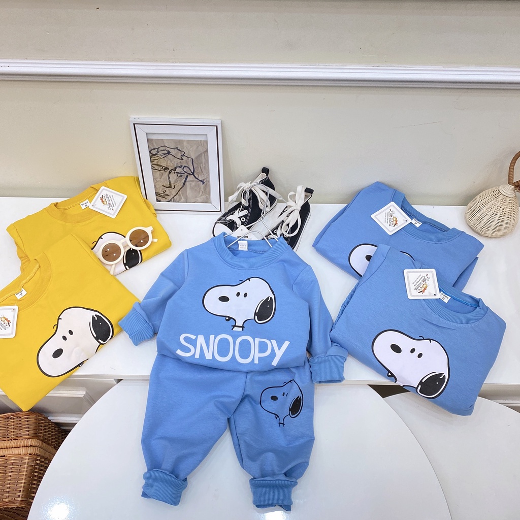 Bộ dài tay Snoopy chất da cá 2 màu xanh vàng bé trai bé gái thu đông cực đẹp Namkdishop (V486)