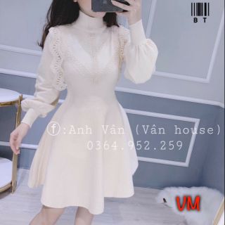 Váy len xoè (đỏ+đen+trắng ngà)