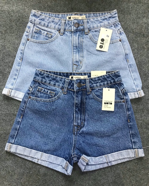 Quần short jeans xăn lai lưng cao